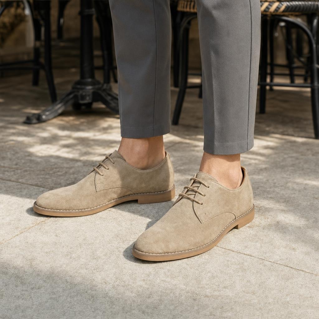 Men's Lace Up Derby Shoes in Khaki, front view
