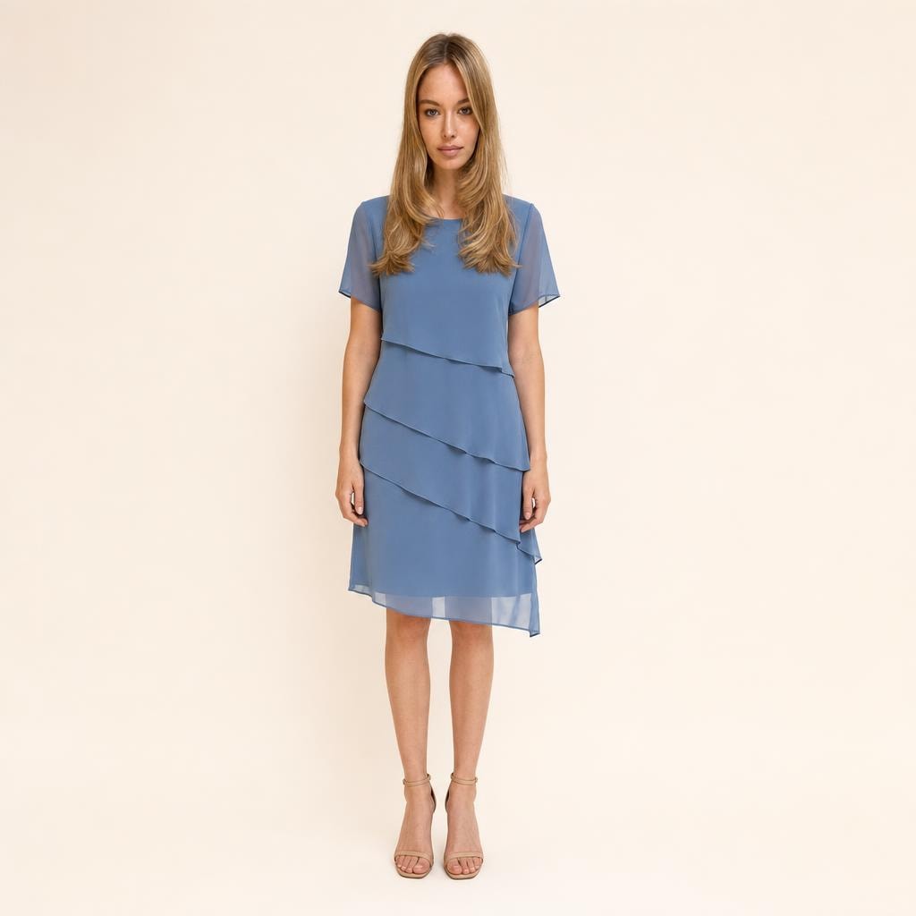 Women's Flowy Short Sleeve Dress in Blue, front view