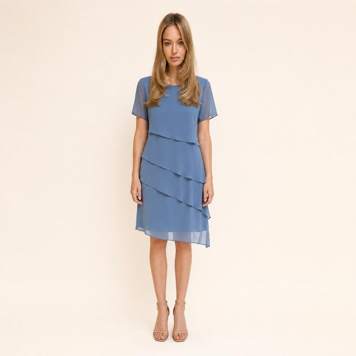 Women's Flowy Short Sleeve Dress in Blue, front view