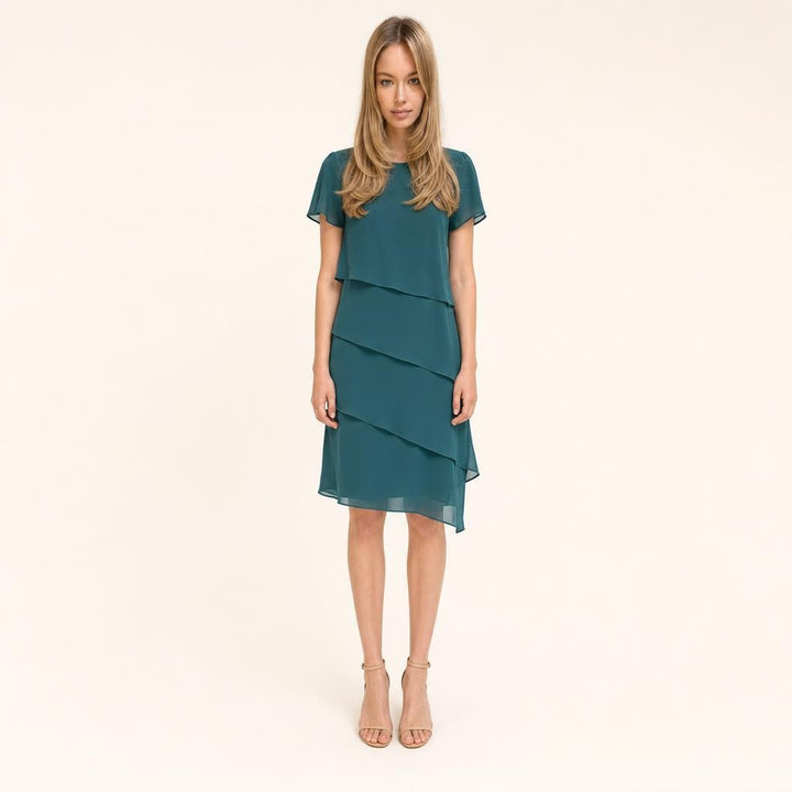 Women's Flowy Short Sleeve Dress in Green, front view