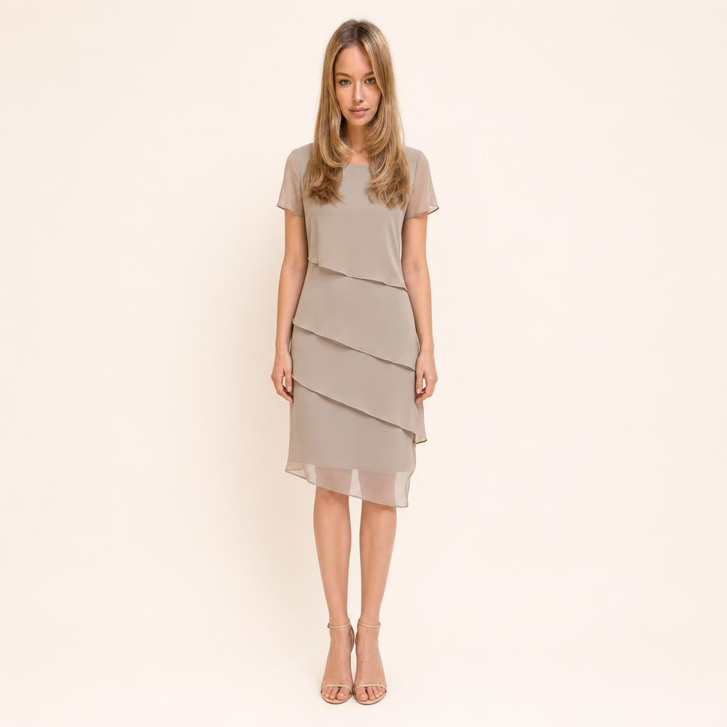 Women's Flowy Short Sleeve Dress in Khaki, front view