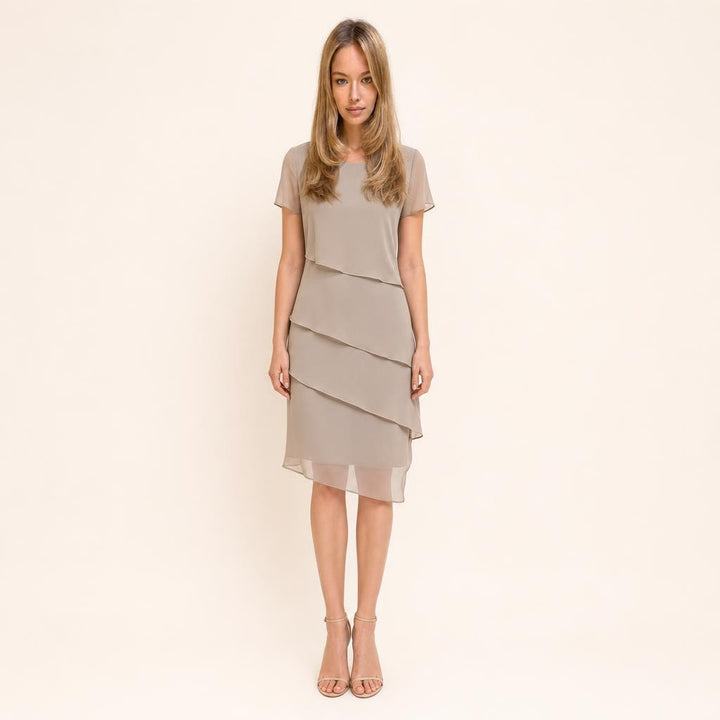 Women's Flowy Short Sleeve Dress in Khaki, front view