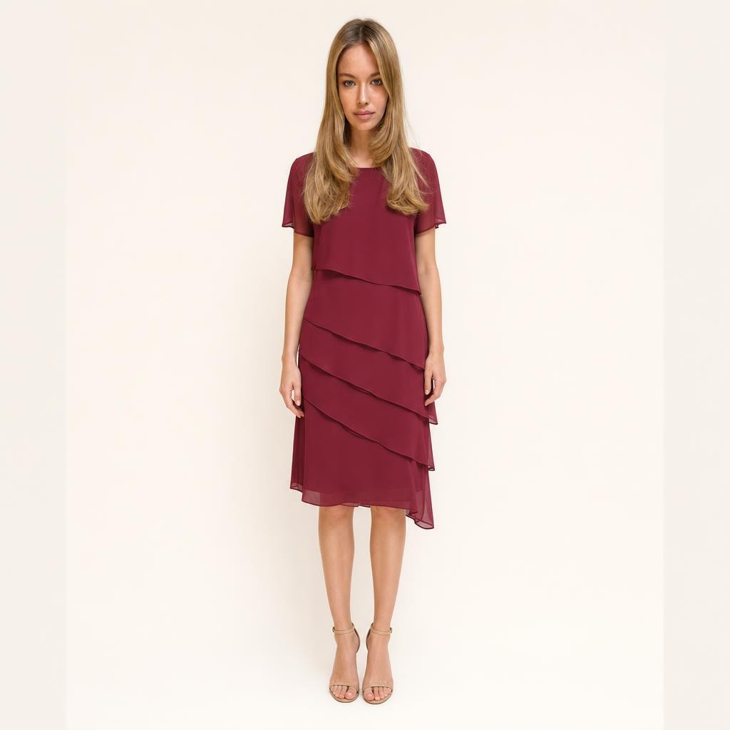 Women's Flowy Short Sleeve Dress in Red, front view