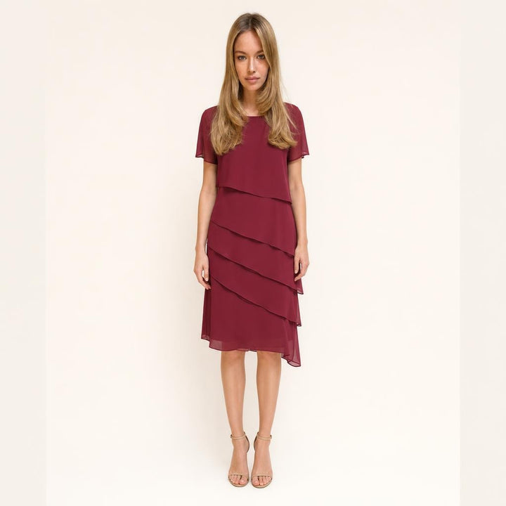 Women's Flowy Short Sleeve Dress in Red, front view