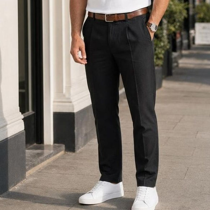 Men's Tailored Pleated Pants in Black, front view