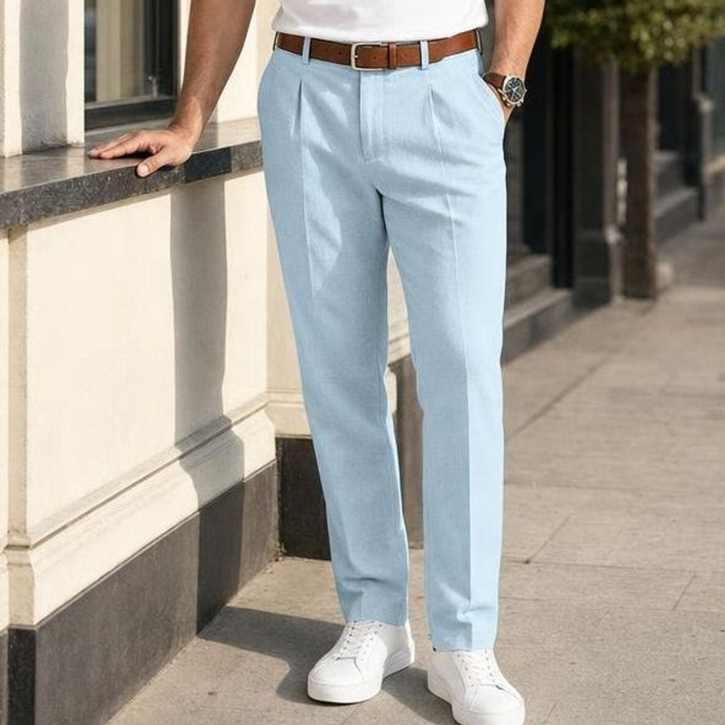 Men's Tailored Pleated Pants in Blue, front view