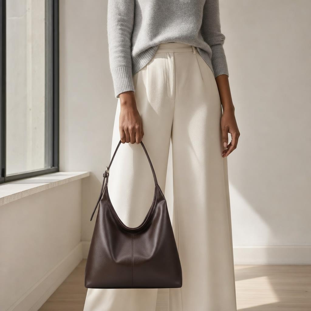 Women's Large Leather Look Tote Bag in Coffee, front view