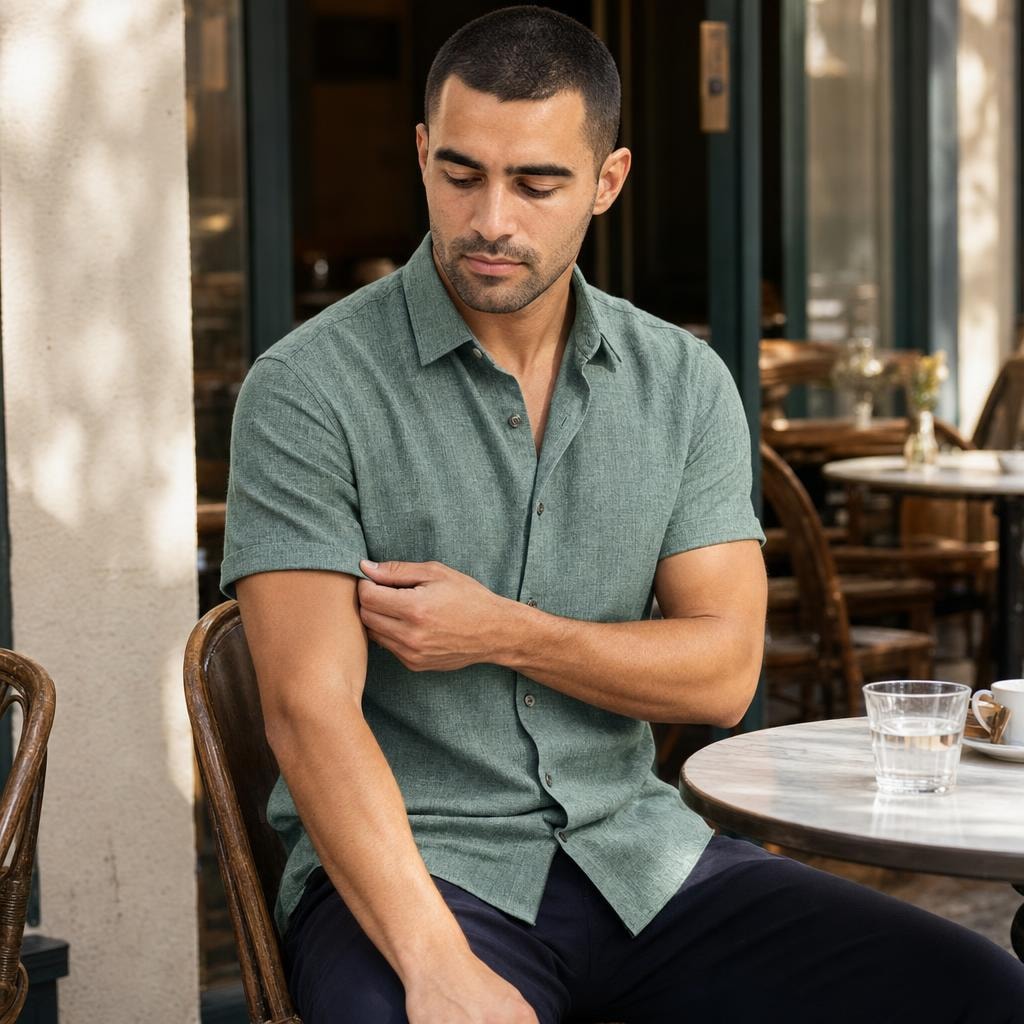 Men's Collared Button Shirt in Green, front view