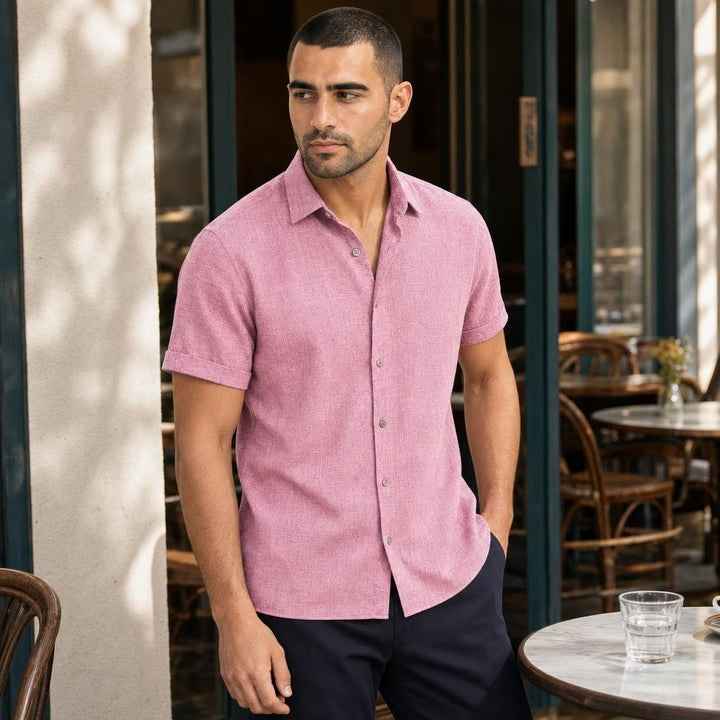 Men's Collared Button Shirt in Pink, front view