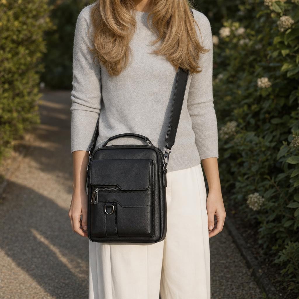 Women's Retro Shoulder Bag in Black, front view