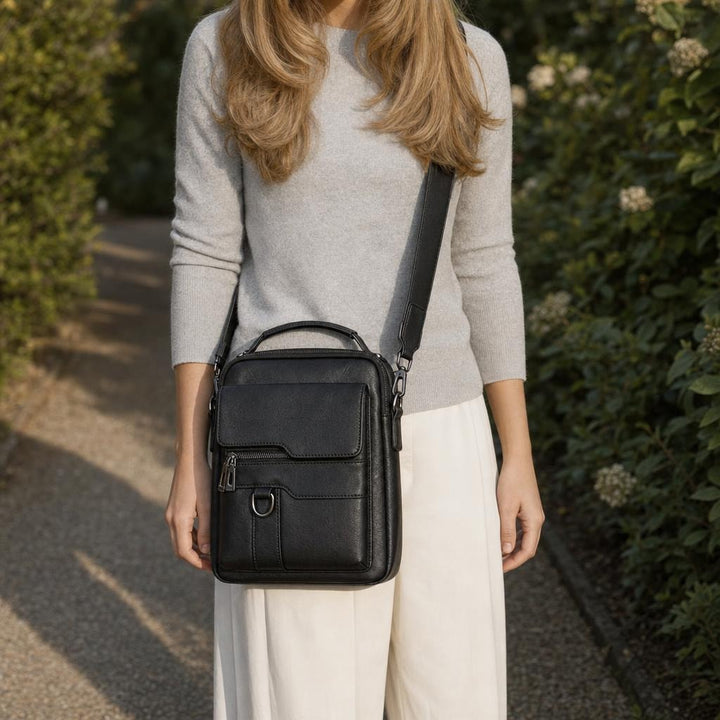 Women's Retro Shoulder Bag in Black, front view