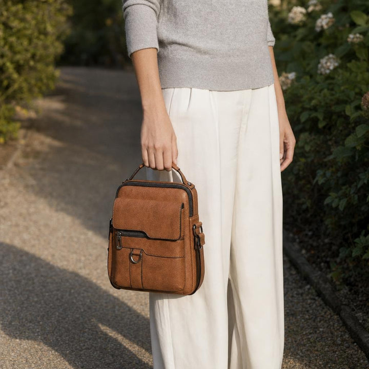 Women's Retro Shoulder Bag in Brown, front view