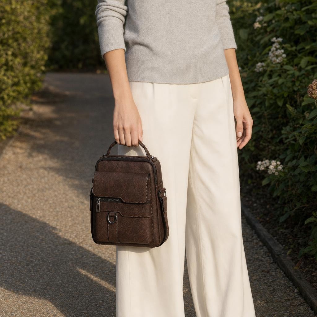 Women's Retro Shoulder Bag in Dark Brown, front view