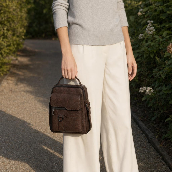 Women's Retro Shoulder Bag in Dark Brown, front view