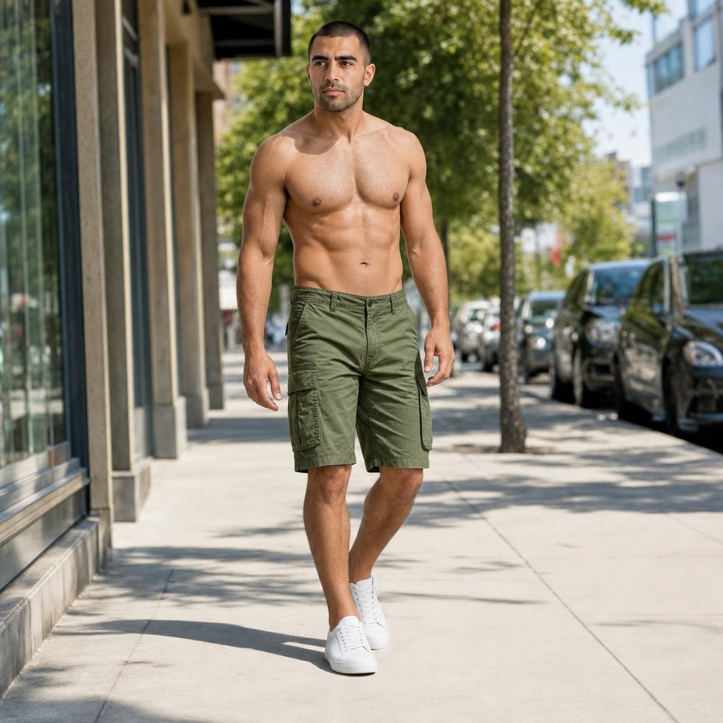 Men's Knee Length Cargo Shorts in Green, front view