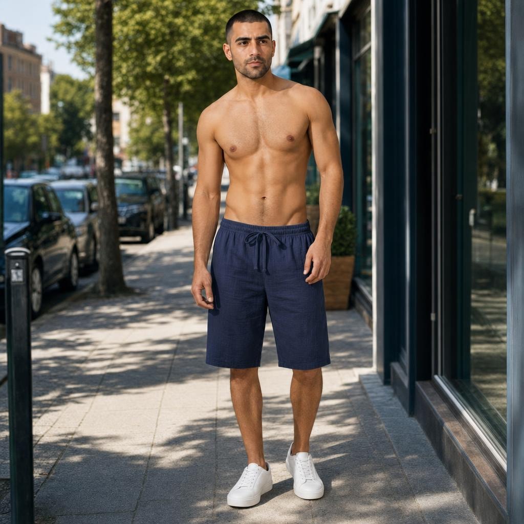 Men's Drawstring Beach Shorts in Navy, front view
