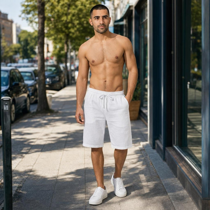 Men's Drawstring Beach Shorts in White, front view