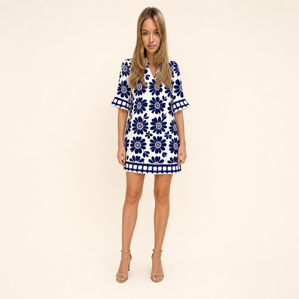 Women's Floral Mini Dress in Blue, front view
