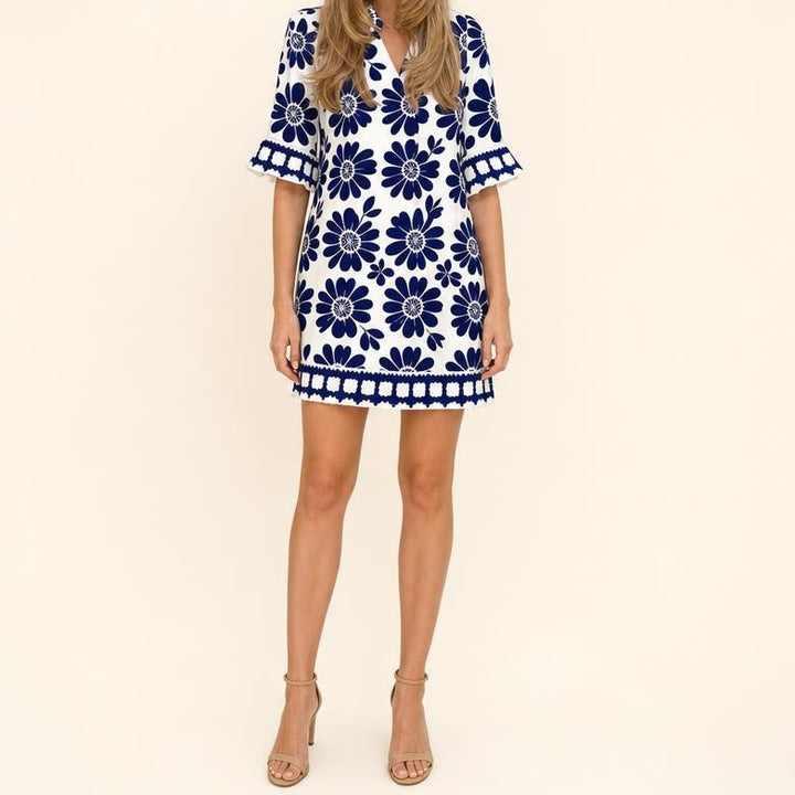 Women's Floral Mini Dress in Blue, front view