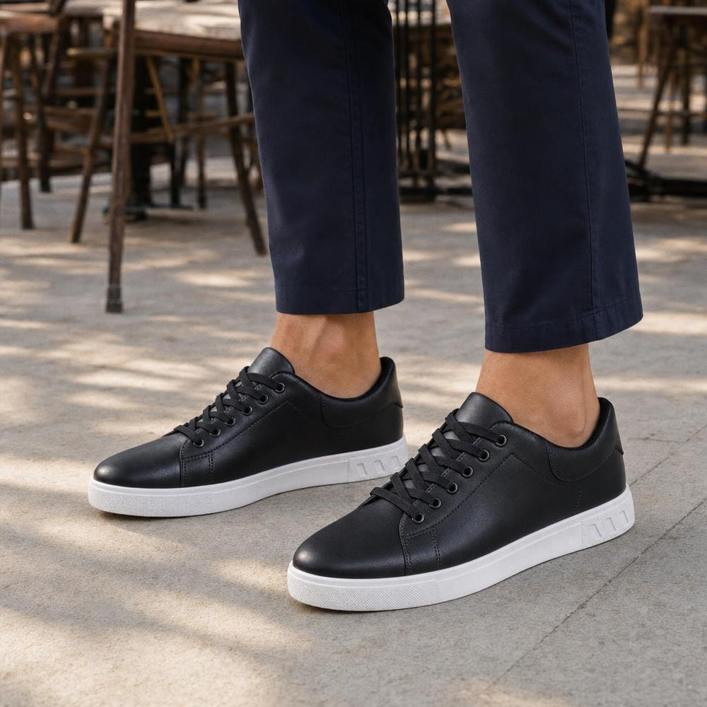 Men's Casual Lace Up Shoes in Black, front view