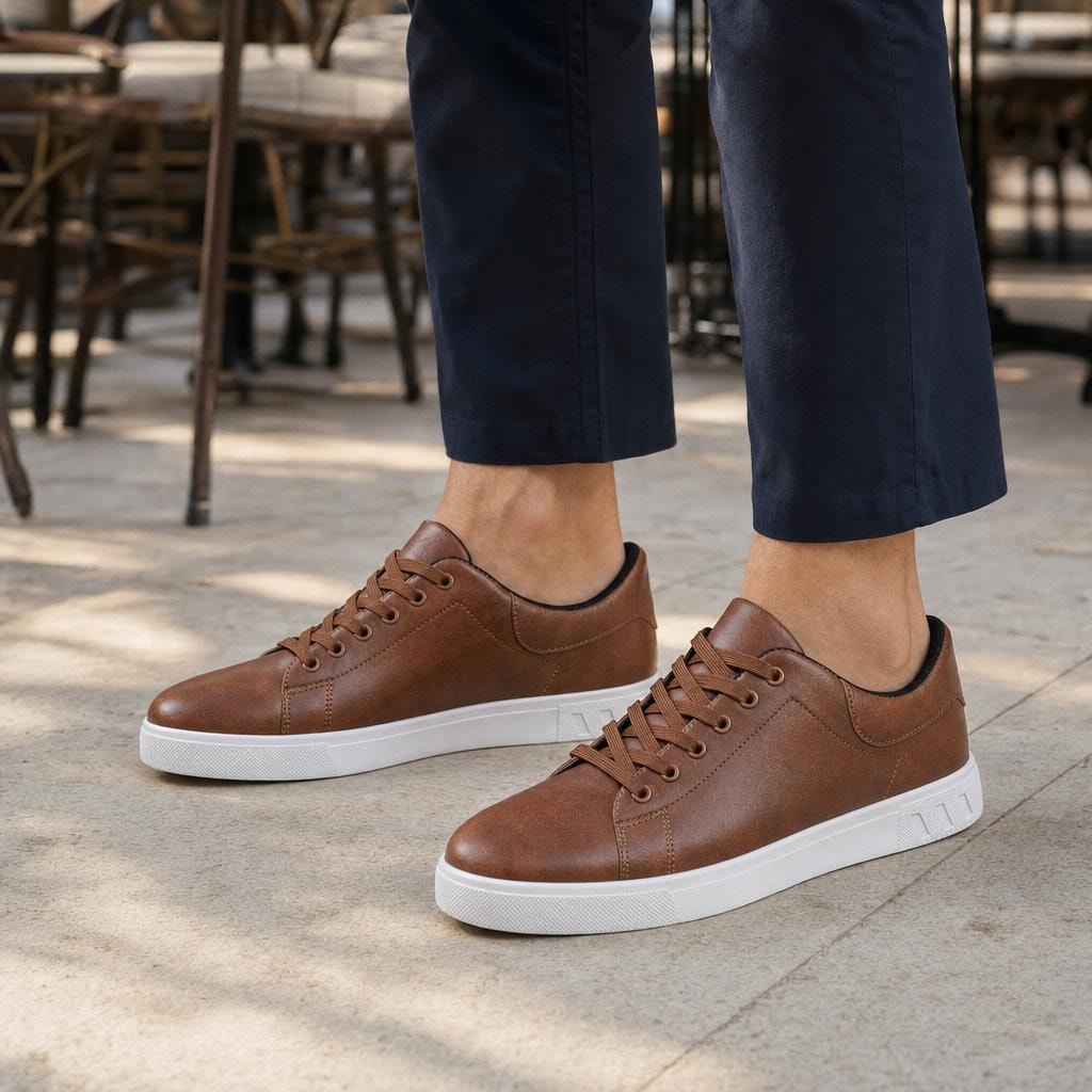 Men's Casual Lace Up Shoes in Brown, front view