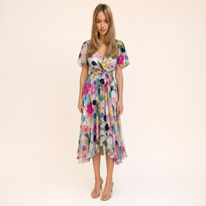 Women's Wrap Midi Dress in Multicolor, front view
