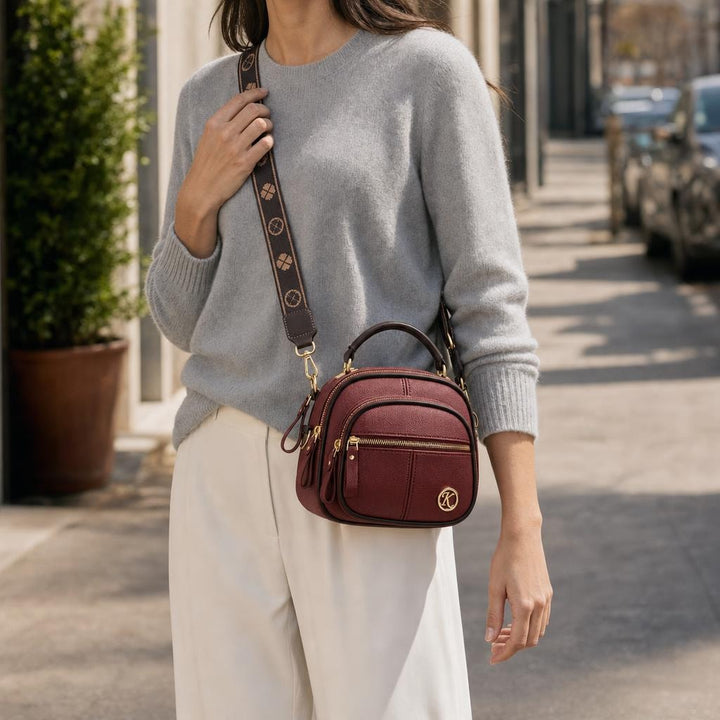 Women's Small Pebbled Crossbody Bag in Burgundy, front view