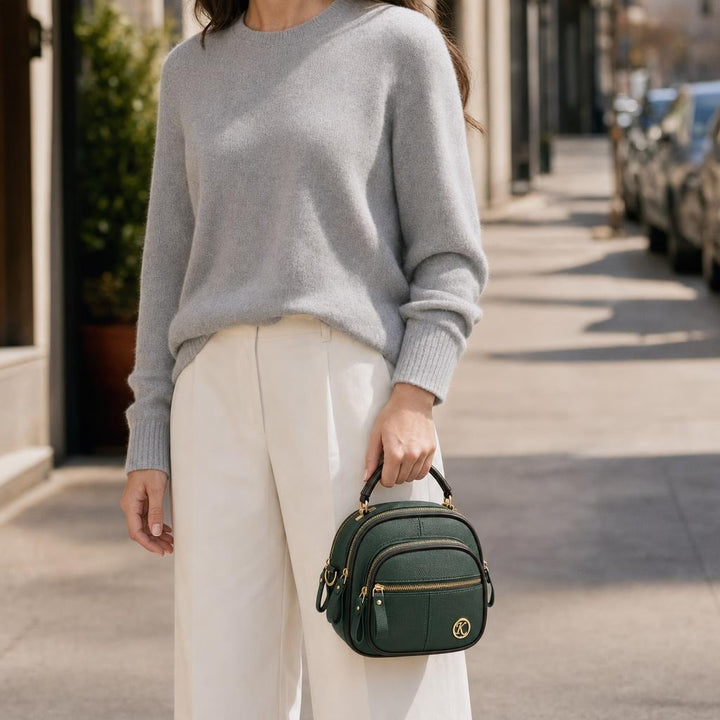 Women's Small Pebbled Crossbody Bag in Dark Green, front view