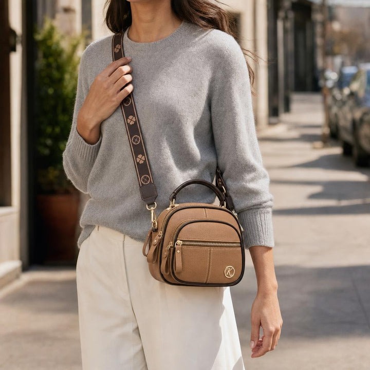 Women's Small Pebbled Crossbody Bag in Khaki, front view
