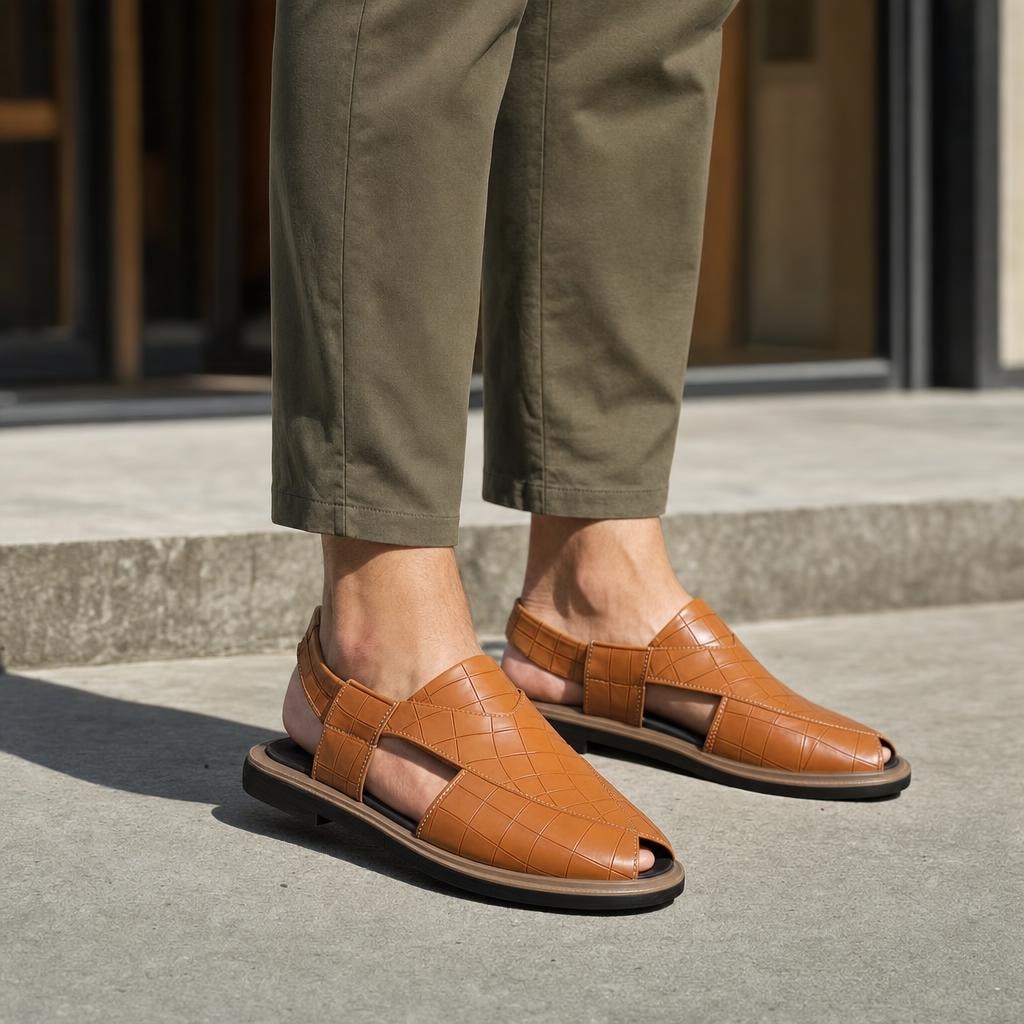 Men's Woven Style Slip On Sandals in Orange, front view