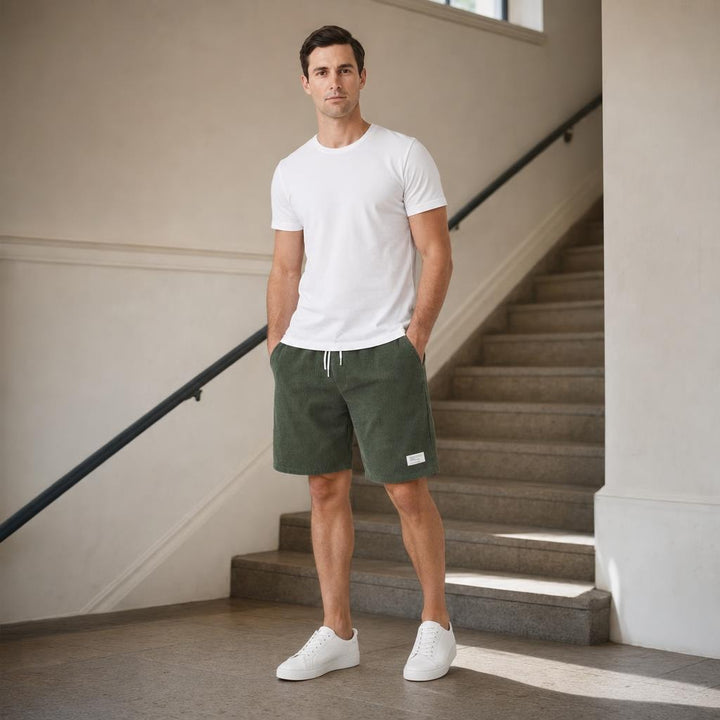 Men's Loose Fit Drawstring Shorts in Green, front view