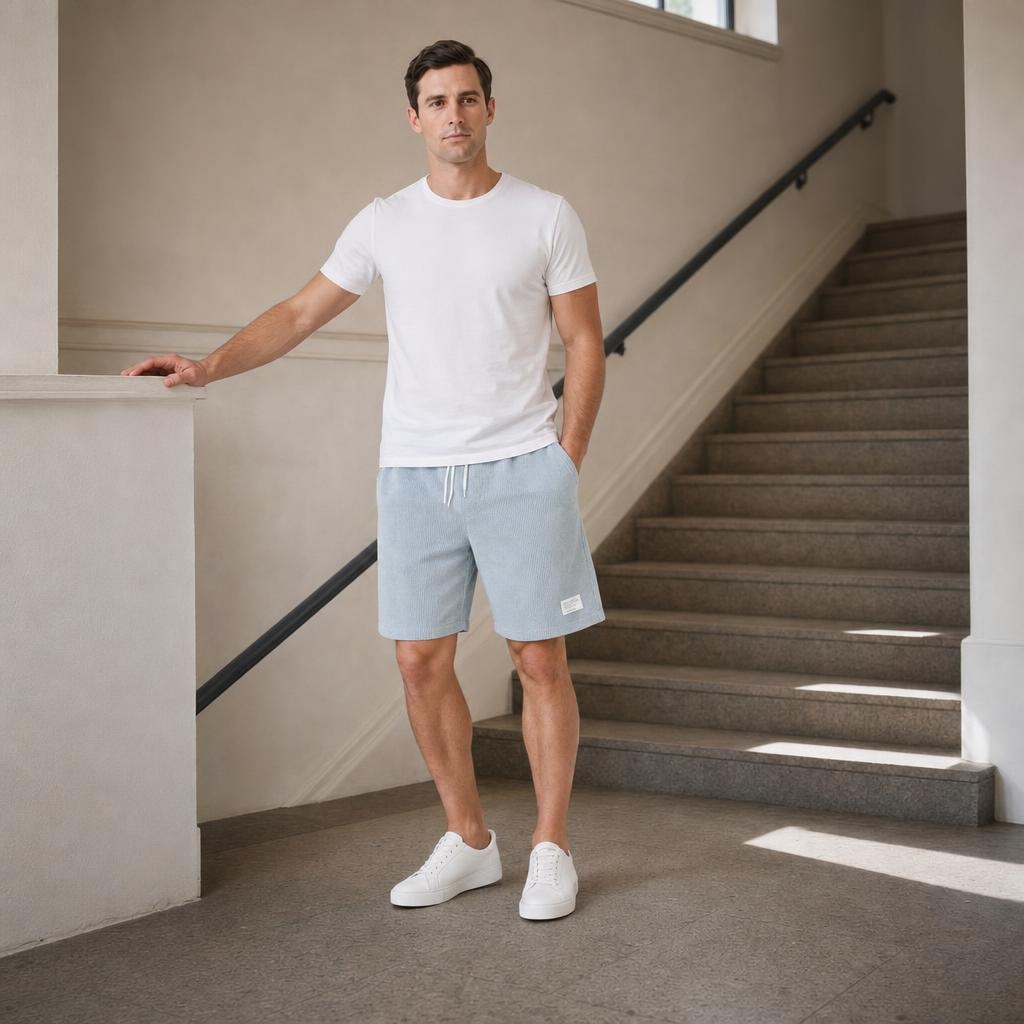 Men's Loose Fit Drawstring Shorts in Hellblau, front view