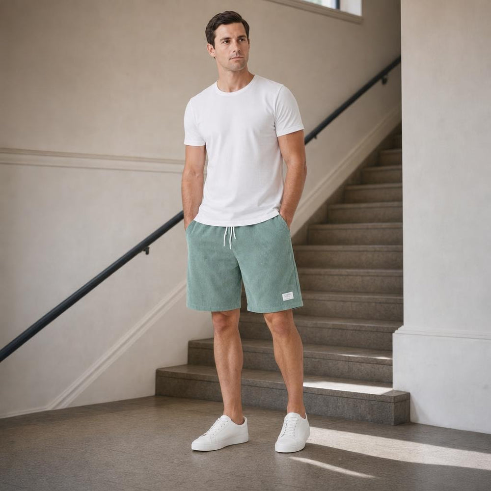 Men's Loose Fit Drawstring Shorts in Hellgrün, front view