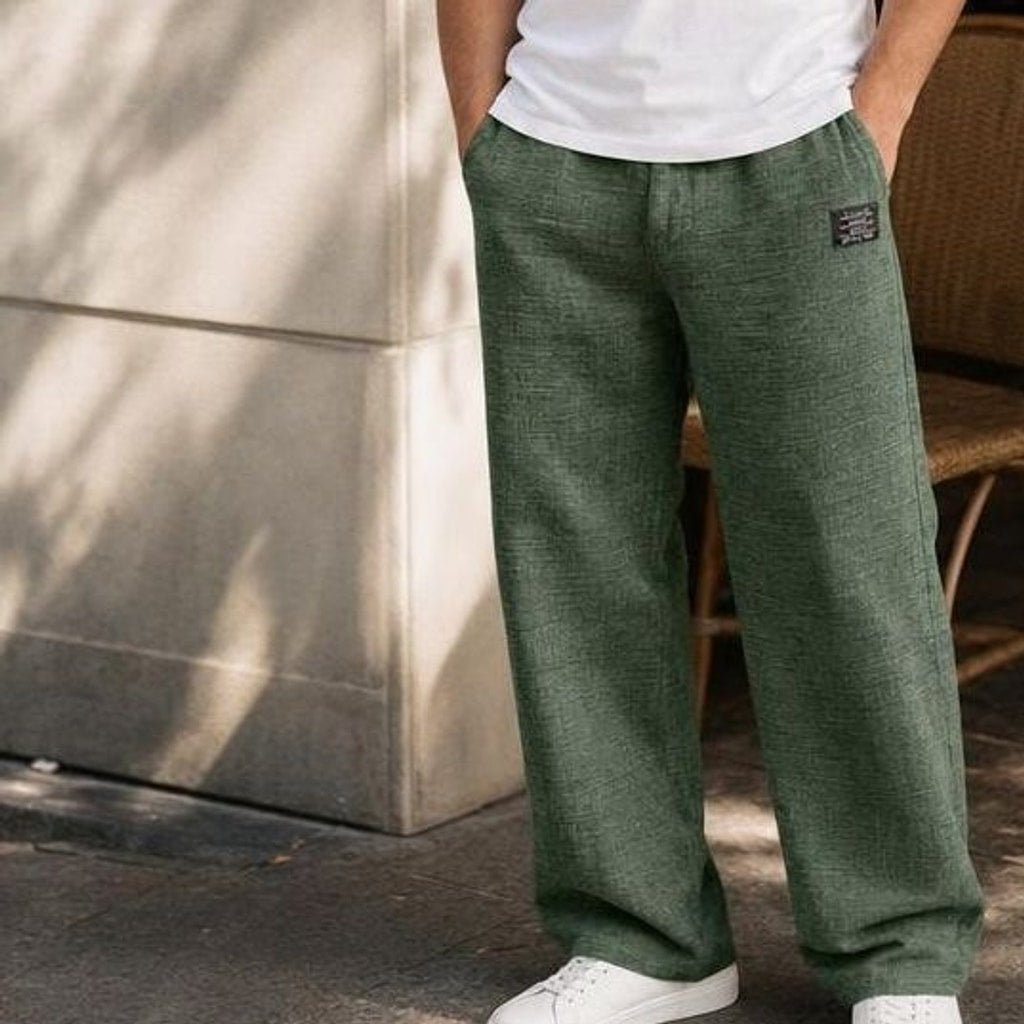 Men's Loose Fit Wide Leg Pants in Army Green, front view
