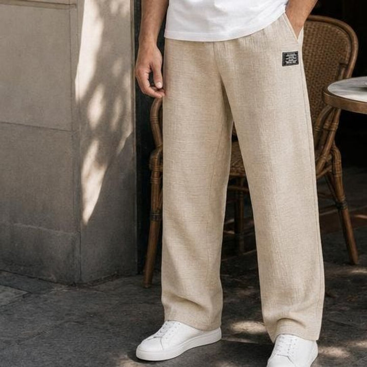 Men's Loose Fit Wide Leg Pants in Beige, front view