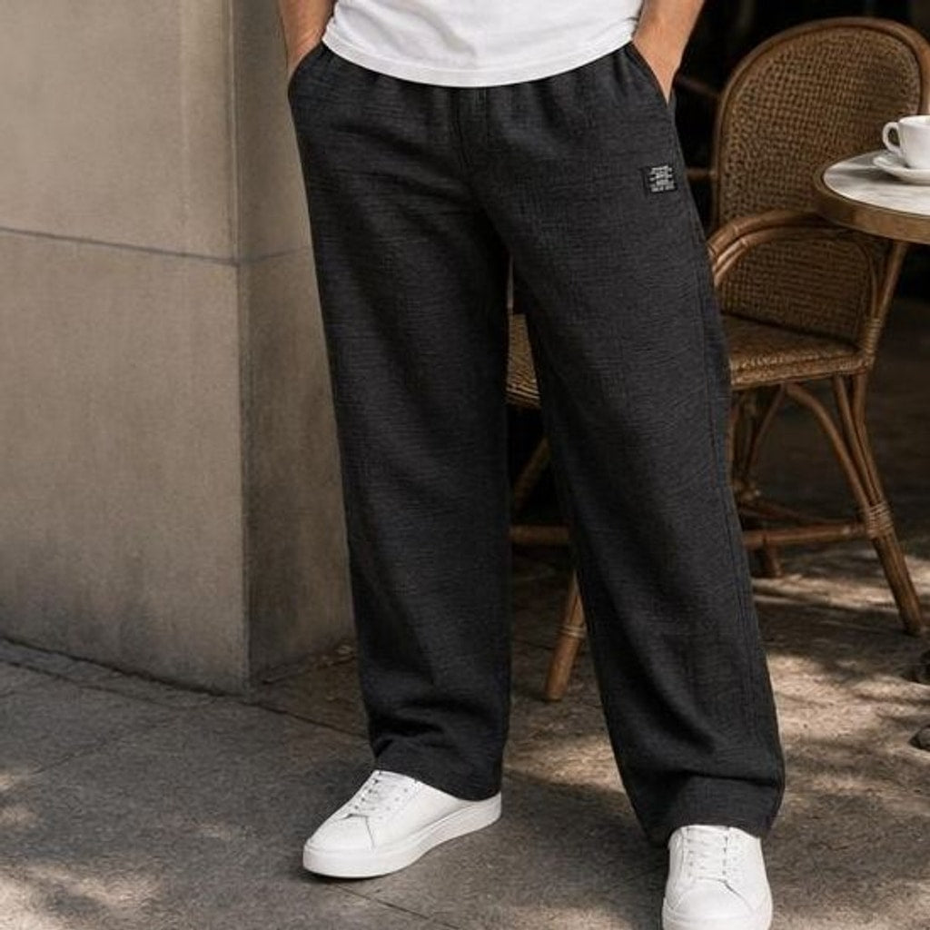 Men's Loose Fit Wide Leg Pants in Black, front view