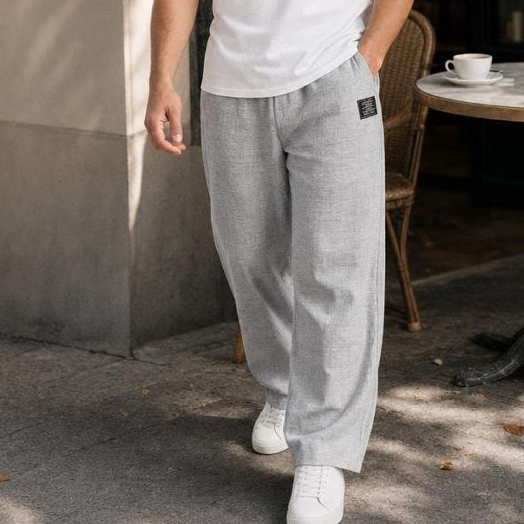 Men's Loose Fit Wide Leg Pants in Grey, front view