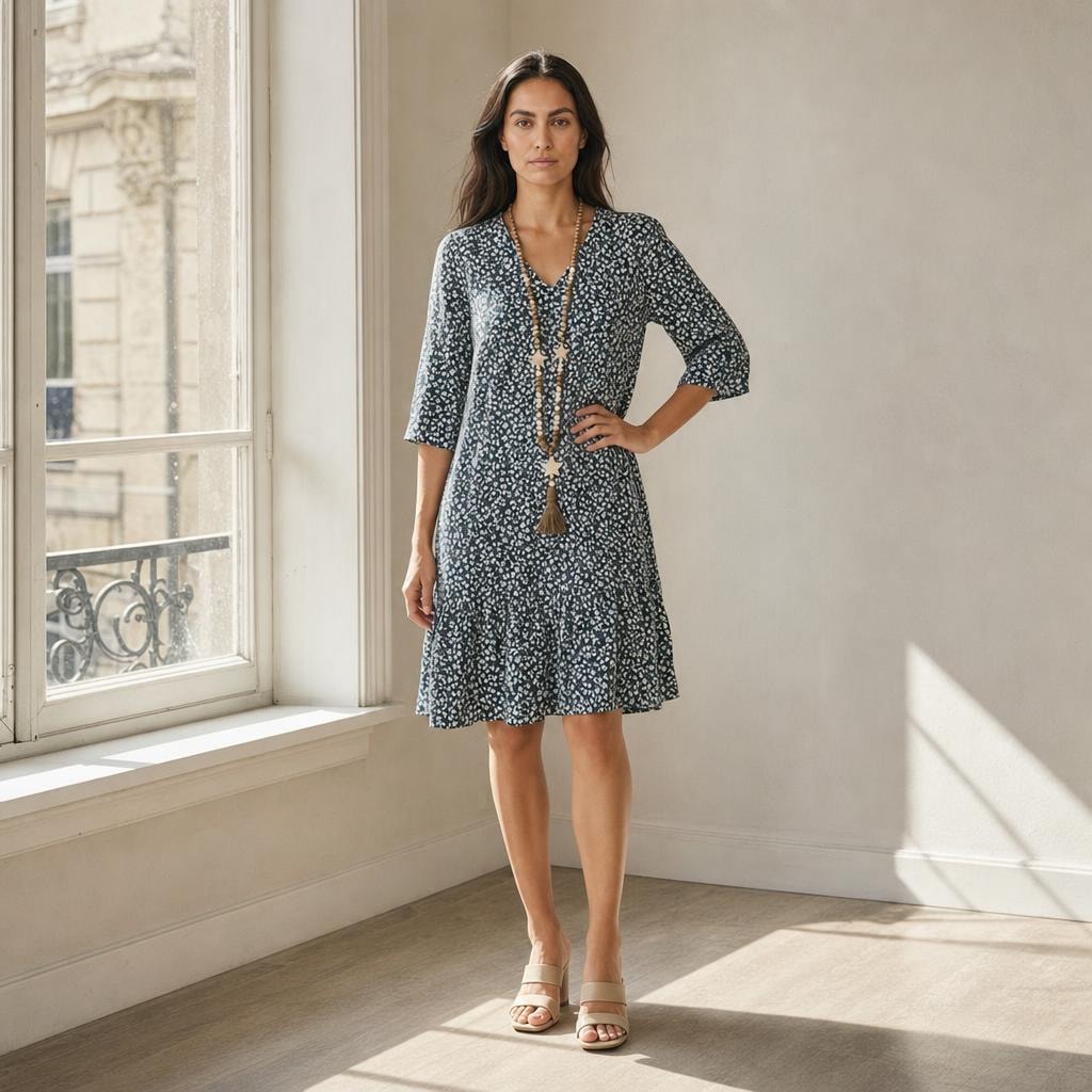 Women's Tailored Long Sleeve Midi Dress in Blue, front view