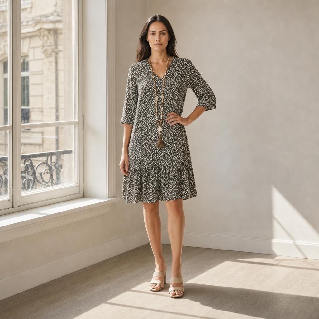 Women's Tailored Long Sleeve Midi Dress in Brown, front view