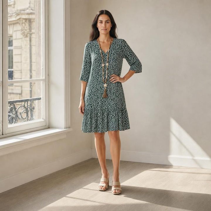Women's Tailored Long Sleeve Midi Dress in Green, front view