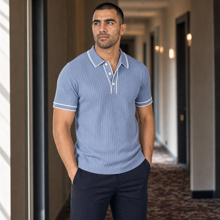 Men's Short Sleeve Polo Shirt in Blue, front view