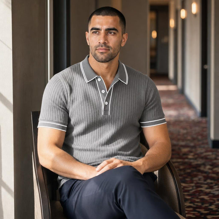 Men's Short Sleeve Polo Shirt in Gray, front view