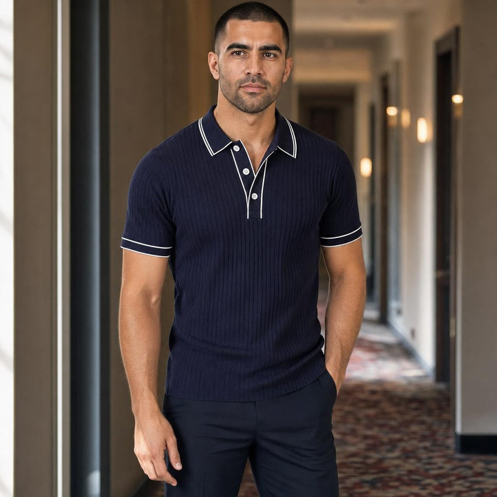 Men's Short Sleeve Polo Shirt in Navy Blue, front view