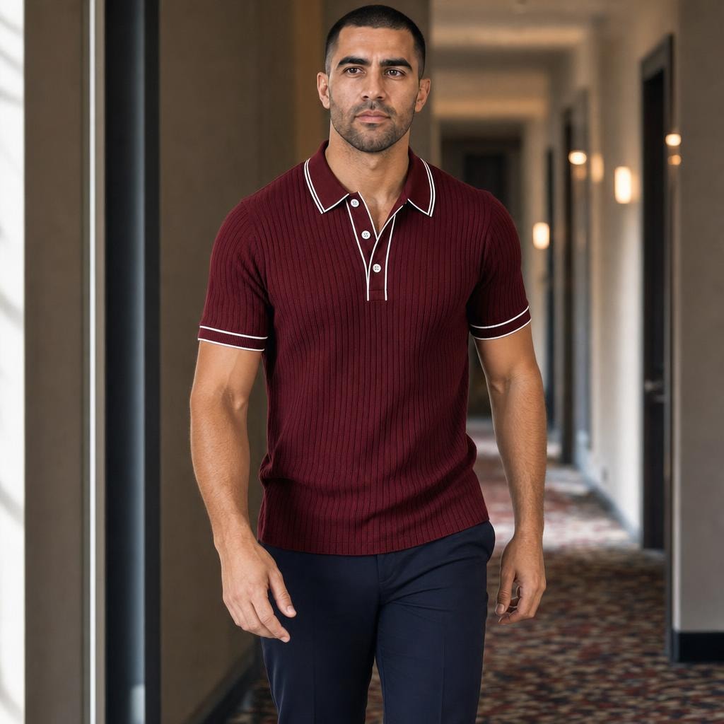 Men's Short Sleeve Polo Shirt in Red, front view