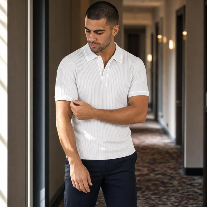 Men's Short Sleeve Polo Shirt in White, front view