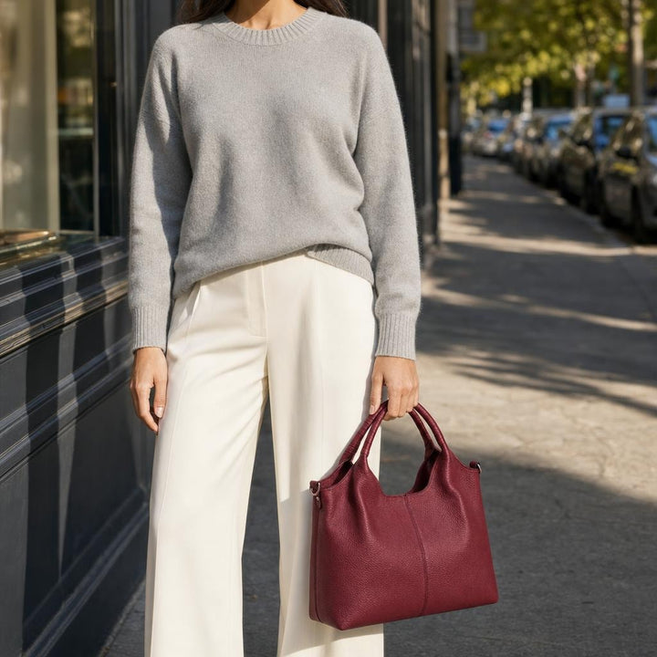Women's Slouchy PU Leather Bag in Maroon, front view