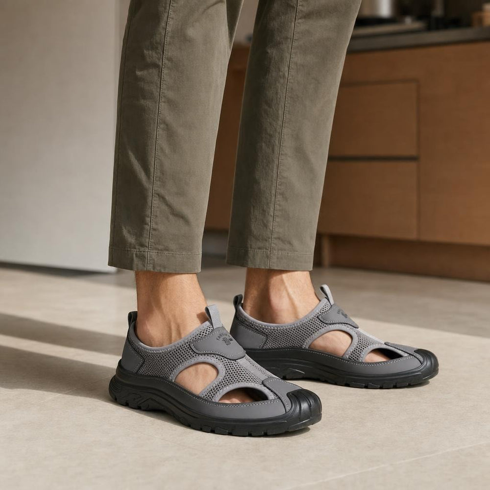 Men's Closed Toe Slip On Sandals in Grey, front view