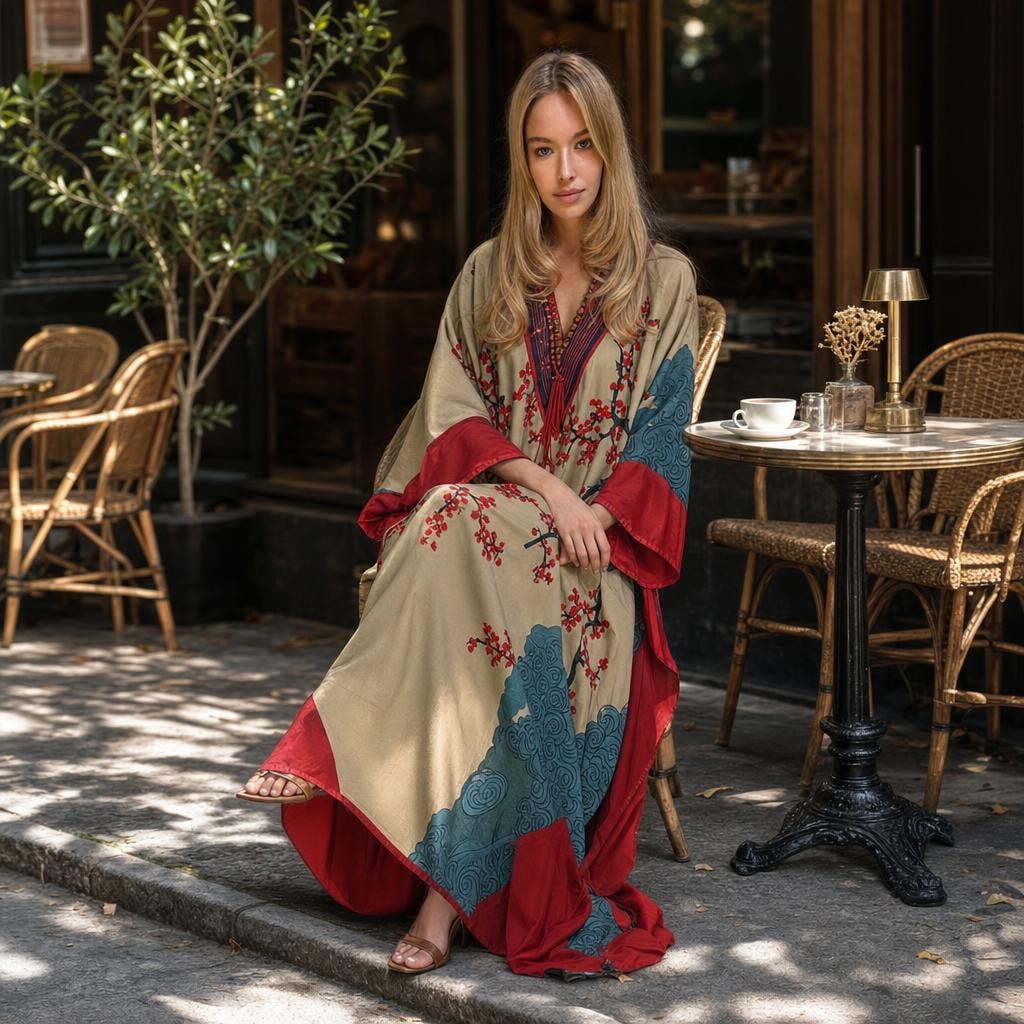 Women's Print Maxi Dress in Red, front view
