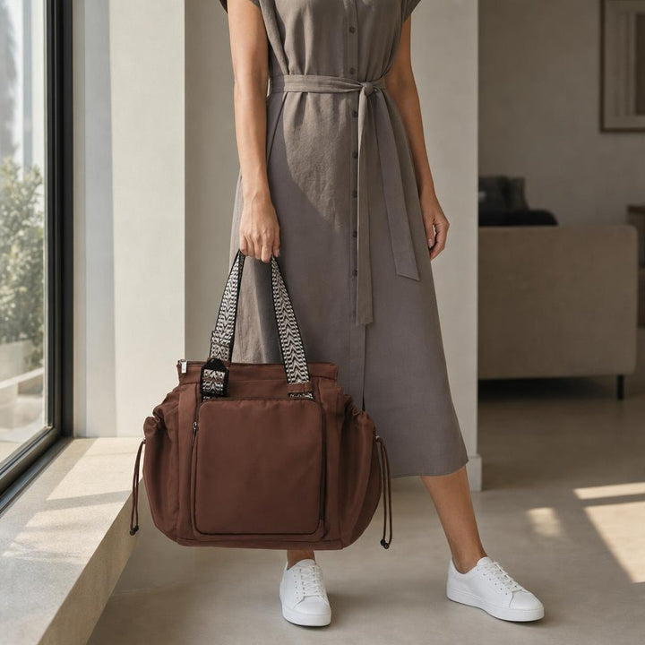 Women's Convertible Backpack Tote Bag in Brown, front view