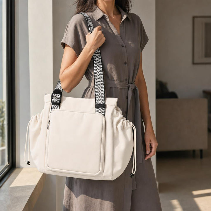 Women's Convertible Backpack Tote Bag in White, front view